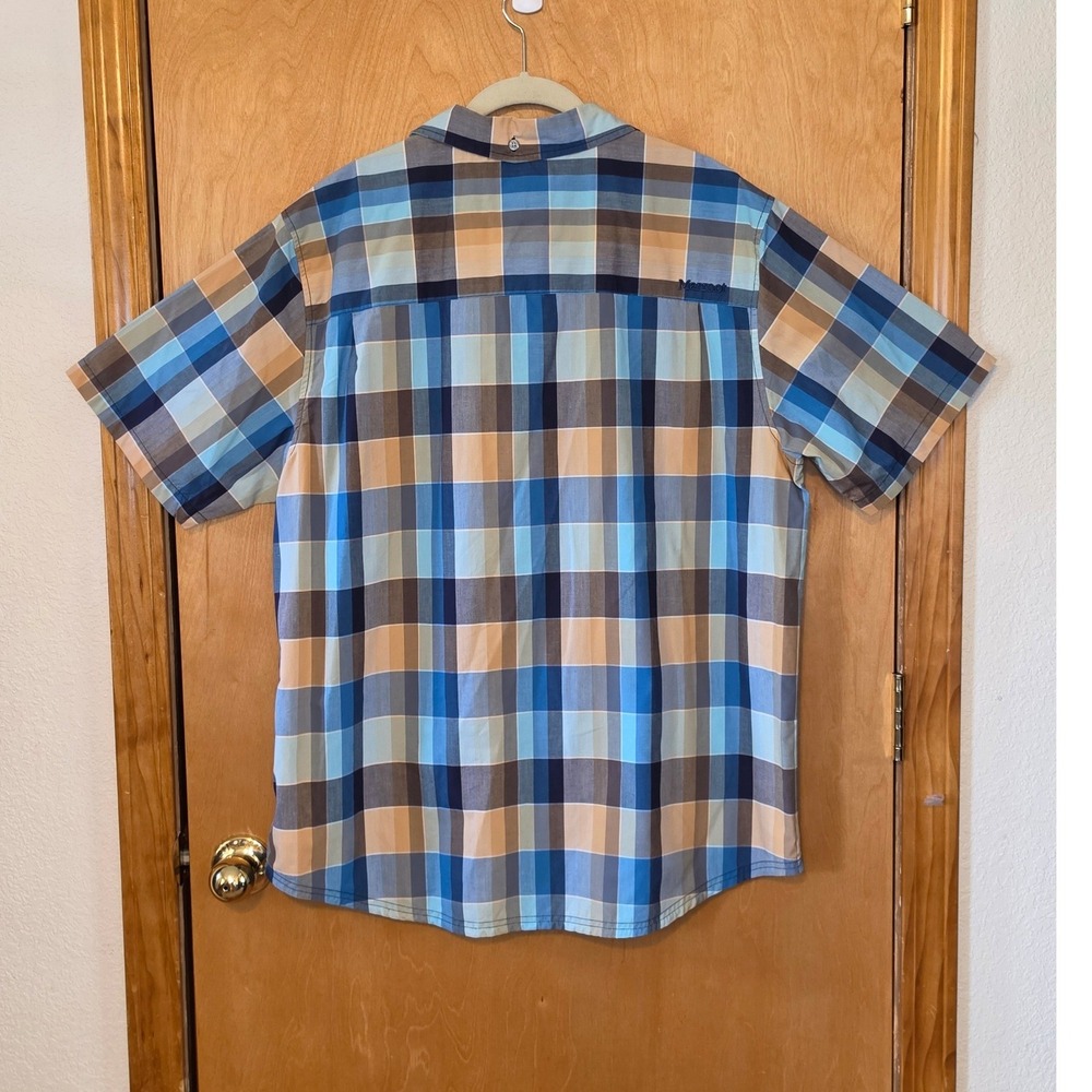 Marmot Mens XL Blue Tan Plaid Short Sleeve Button Down Shirt Outdoor Cotton - Picture 5 of 8